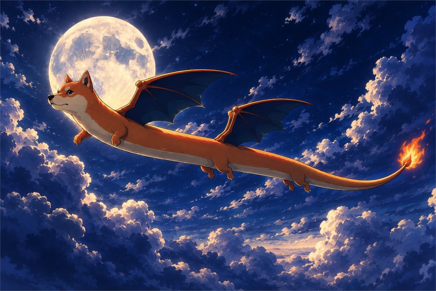 Inuzard flying on under a full moon